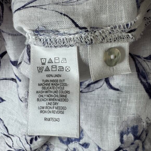 Cynthia Rowley Linen Button Down Top Women’s 3X Floral White Roll Sleeve Tunic - Picture 10 of 11